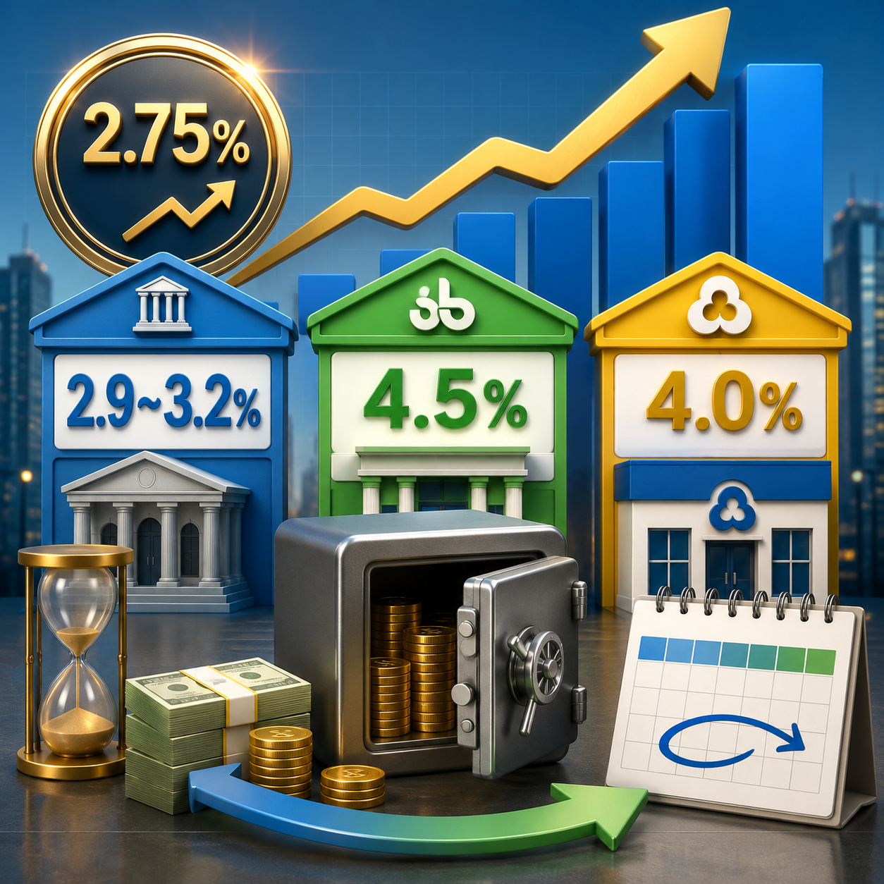 2026년 7월 정기예금 금리 비교, 기준금리 2.75% 인상 후 최고 연 4.5% 어디서 받나